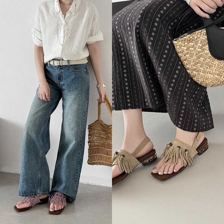 Karin Luna  Tassel Series~Spot Goods  In-stock Clip-toe Square Toe Sandals