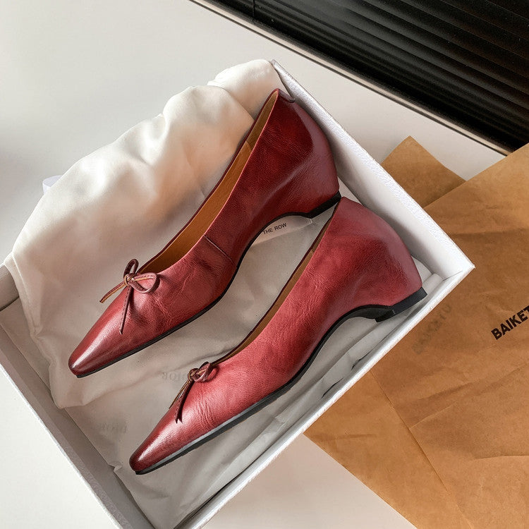 Karin Luna Full Layer Inside and Out~Basic Versatile Small Square Toe Butterfly Knot Irregular Heel Single Shoes