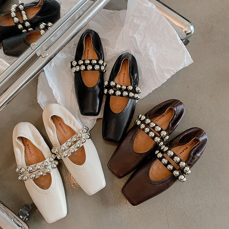 Karin Luna In Stock Spot Goods  Pig Nose Metal Strap Super Soft Granny Full Leather Mary Jane Shoes