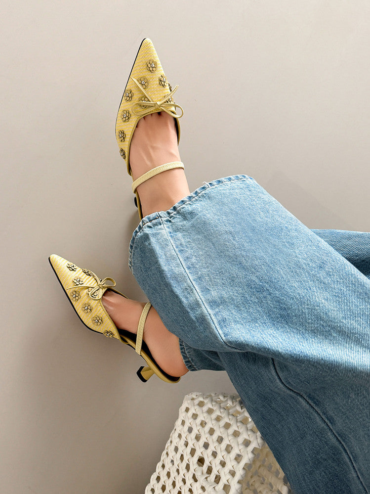 Karin Luna In Stock Spot Goods  Elegant Floral Pointed Toe Rhinestone Slippers
