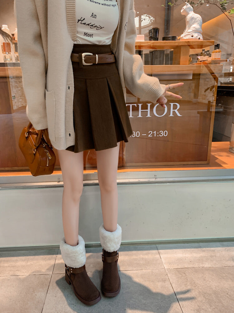 Karin Luna Genuine Lamb Wool and Cowhide Leather Hot-selling Metal Buckle Round Toe Chunky Heel Main Push Main Push