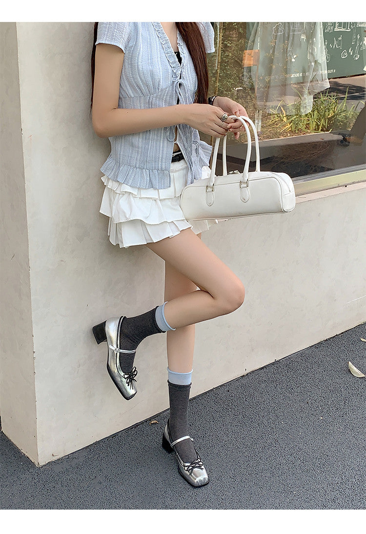 Karin Luna In Stock Spot Goods   One-strap Bowknot Square Toe Chunky Heel Mary Jane Shoes