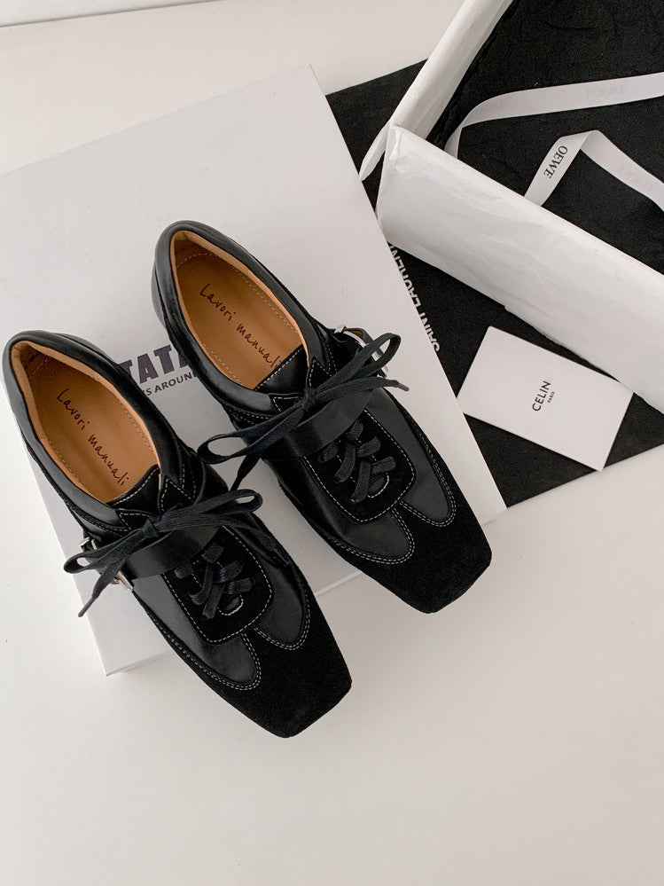 Karin Luna In Stock Spot Goods  Designed retro square-toe ballet shoes with laces