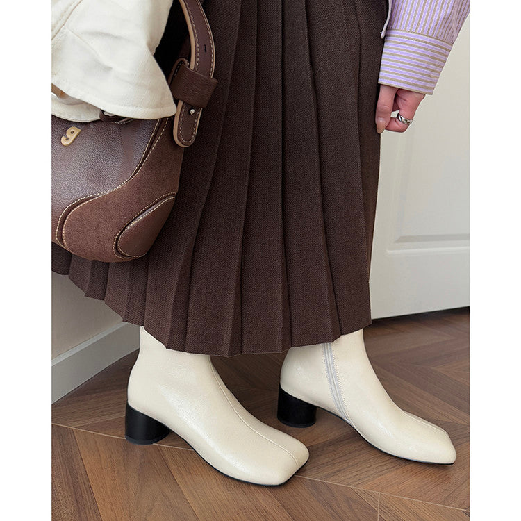 Karin Luna French Style Square Toe Chunky Heel Ankle Boots