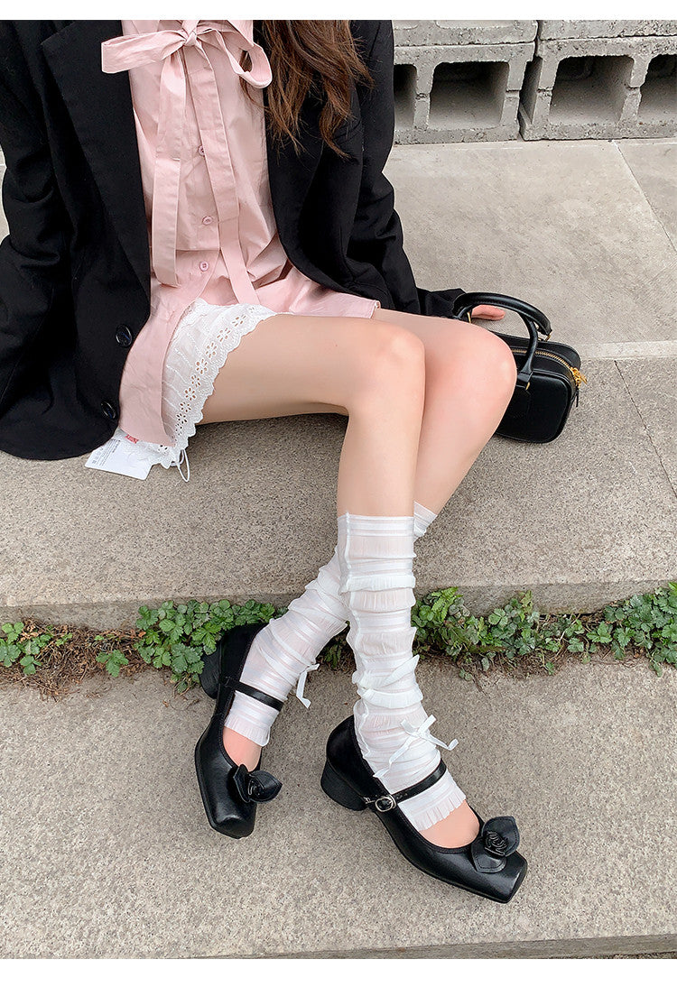 Karin Luna In Stock Spot Goods  Vintage Three-Dimensional Camellia Square-Toed Mary Jane Shoes