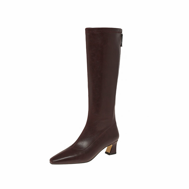 Karin Luna In Stock In Stock  Square Toe Chunky Heel Korean Style Elegant Long Boots