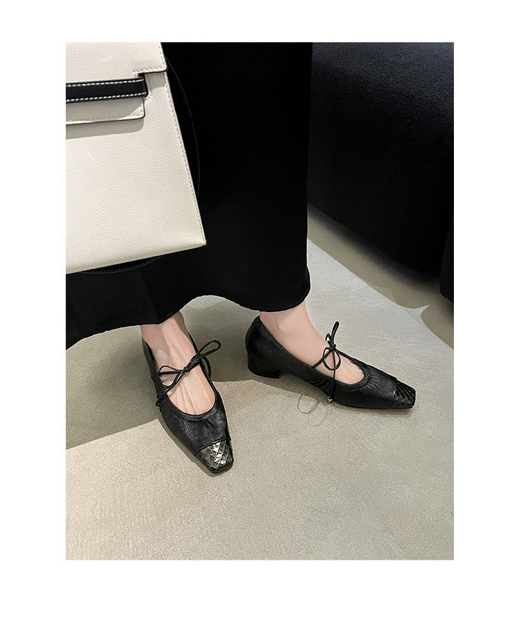 Karin Luna In Stock Spot Goods  Retro Sweet Bowknot Granny Wrinkled Single Shoes