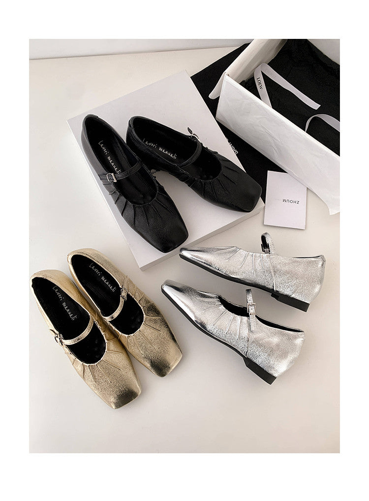 Karin Luna In Stock Spot Goods  Vintage Wrinkled One-Strap Granny Flats
