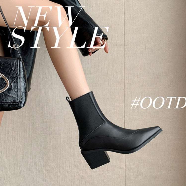 Karin Luna In Stock Spot Goods   Elegant Pointed Toe Chunky Heel Ankle Boots