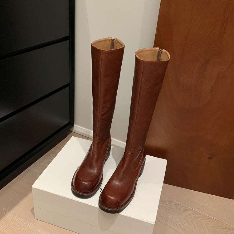 Karin Luna Basic Versatile Style Round Toe Chunky Heel Long Boots