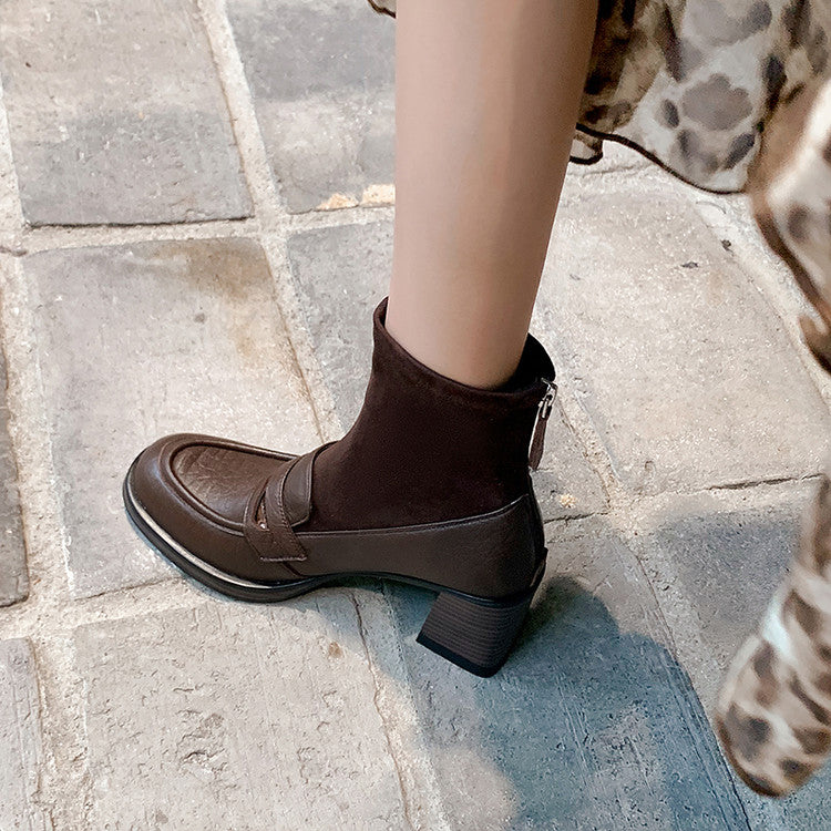 Karin Luna Hot-Selling Element Round Toe Elephant Pattern Elastic Thick Heel Short Boots
