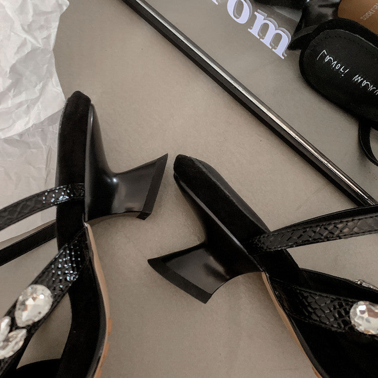 Karin Luna In Stock In Stock  Square Toe Rhinestone Bow Suede Slippers