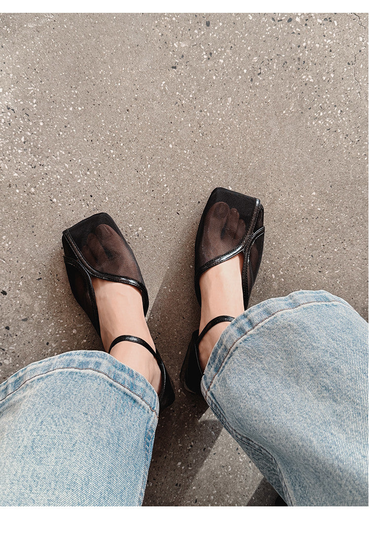 Karin Luna In Stock In Stock  Internet Celebrity Style Square Toe Mesh Chunky Heel Sandals