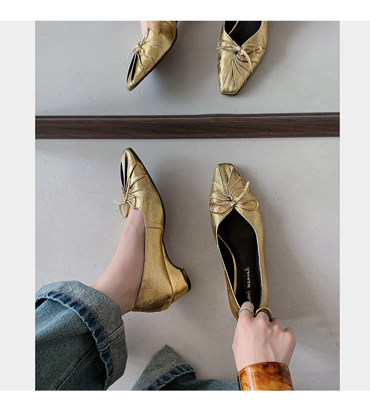 Karin Luna French Style Wrinkled Square Toe Height-Increasing Flats