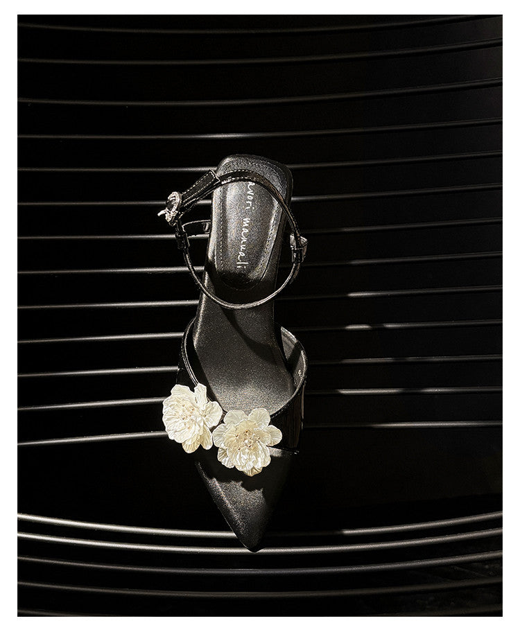 Karin Luna In Stock Spot Goods  Classic Camellia Pointed Toe Elegant Irregular Heel Sandals