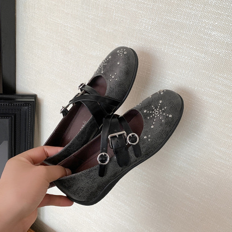 Karin Luna In Stock Spot Goods Studded Rivet Hidden Wedge Mary Jane Shoes