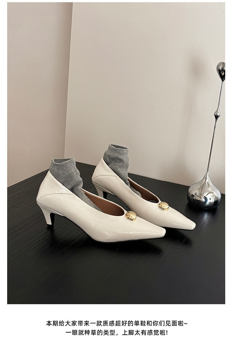 Karin Luna In Stock In Stock ~Basic Versatile French Style Small Square Toe Shallow Mouth Single Shoes