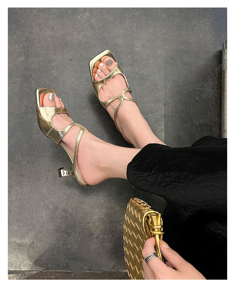 Karin Luna French Retro Square Toe Wrap Strap Open-Toe Slippers