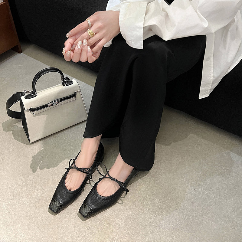 Karin Luna In Stock Spot Goods  Retro Sweet Bowknot Granny Wrinkled Single Shoes
