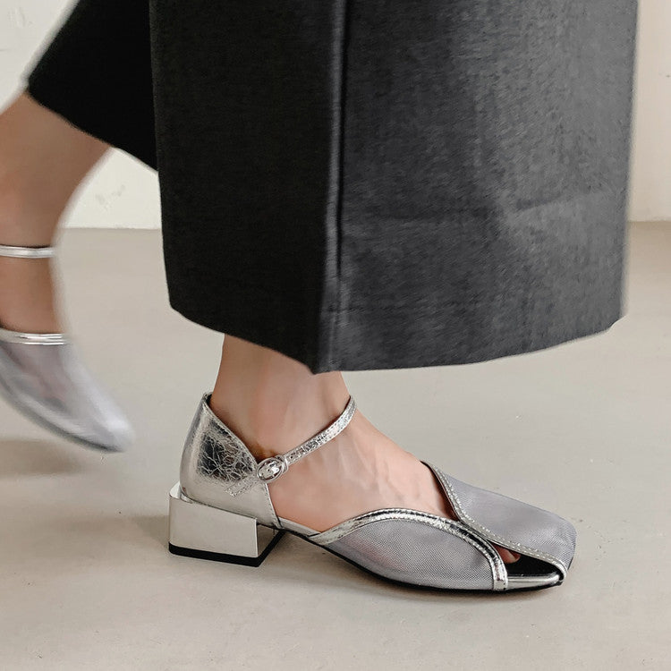 Karin Luna In Stock In Stock  Internet Celebrity Style Square Toe Mesh Chunky Heel Sandals