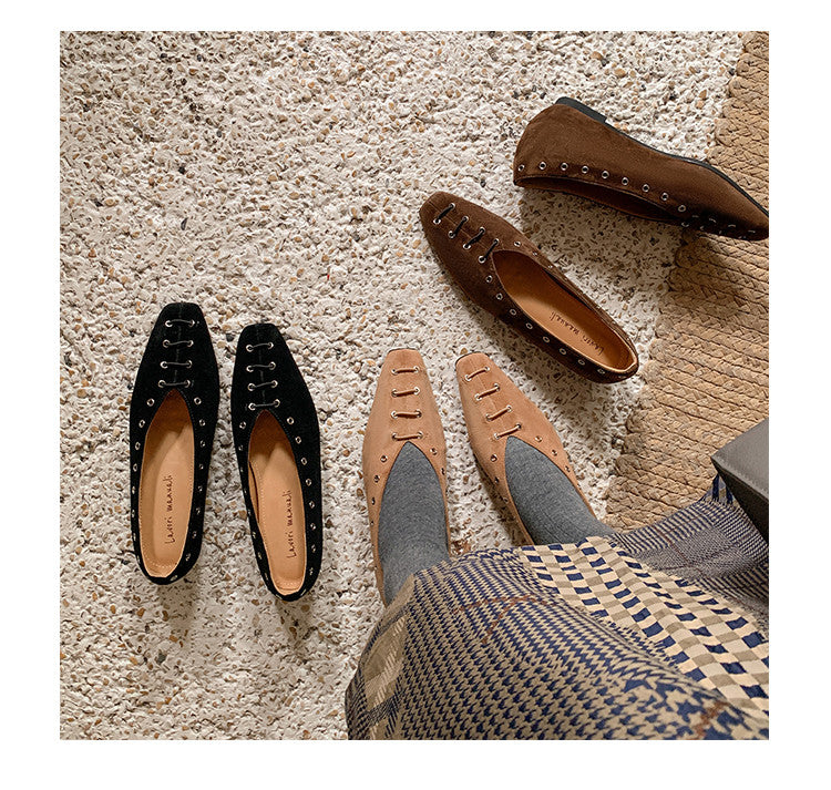 Karin Luna In Stock Spot Goods    Old Money Style Square Toe Suede Flats