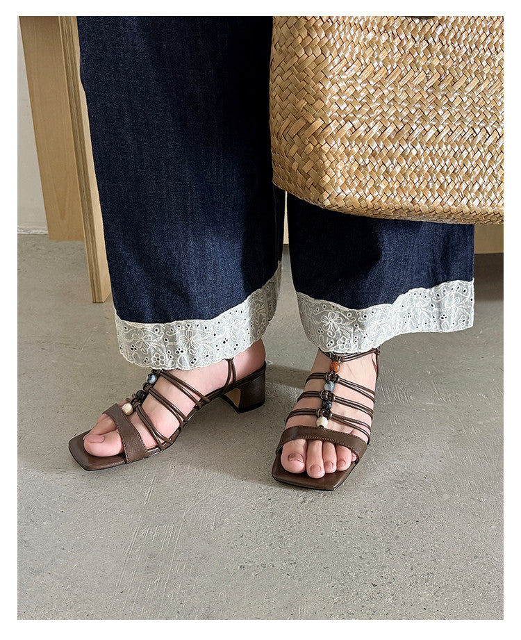 Karin Luna Bohemian Vacation Style~Square Toe Open Toe Sandals
