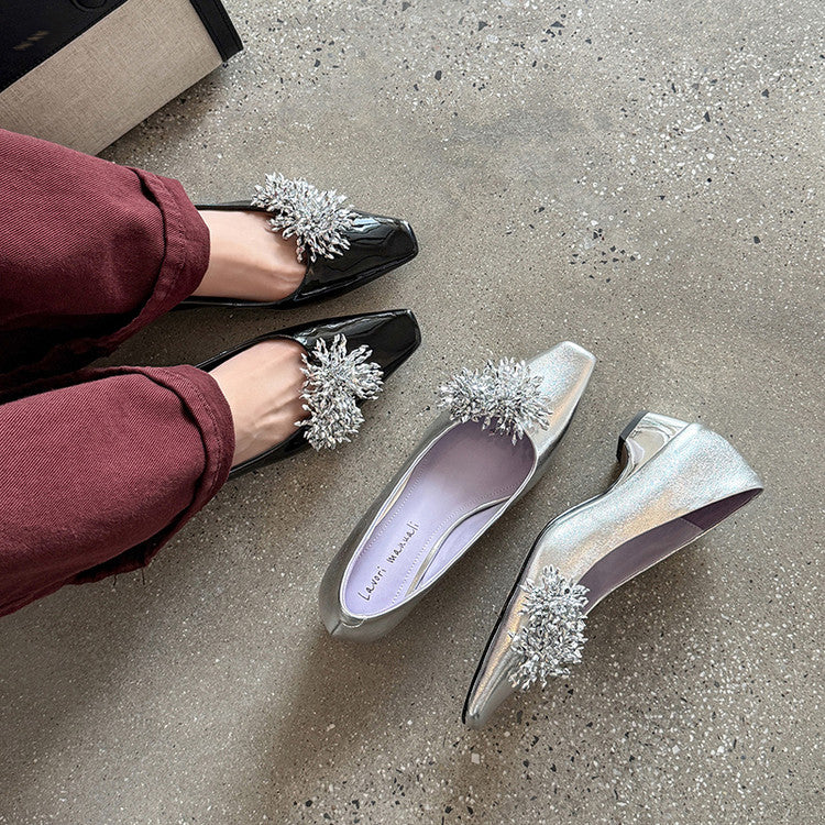 Karin Luna In Stock Spot Goods Exquisite Fireworks Buckle Small Square Toe Chunky Heel Commuter Shoes