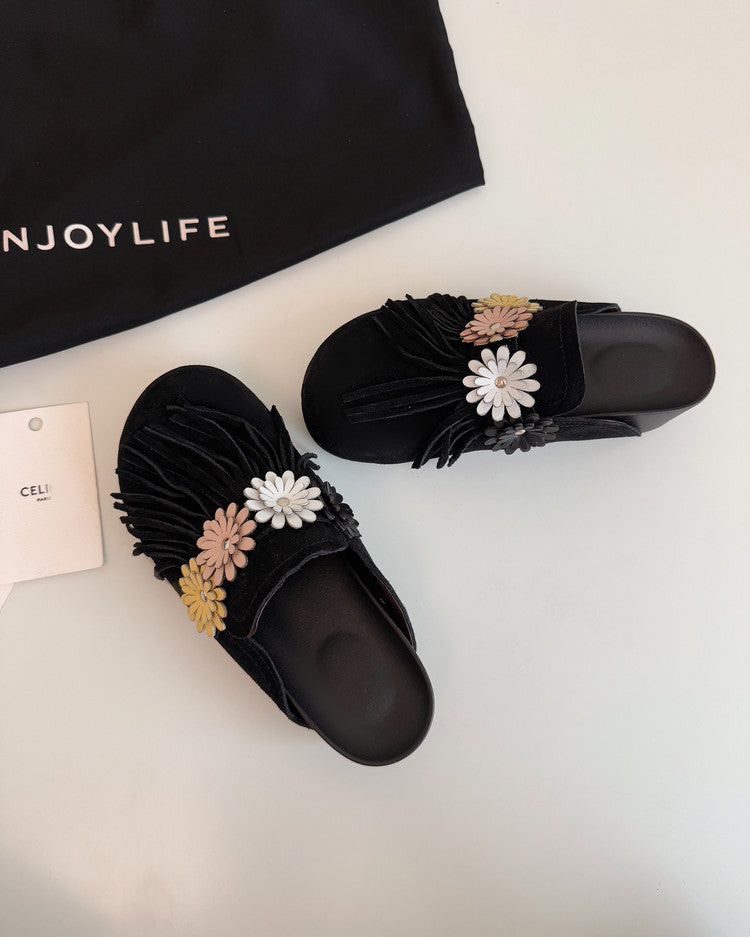 Karin Luna   Tassel Three-Dimensional Flower Thick-Soled Closed-Toe Slippers