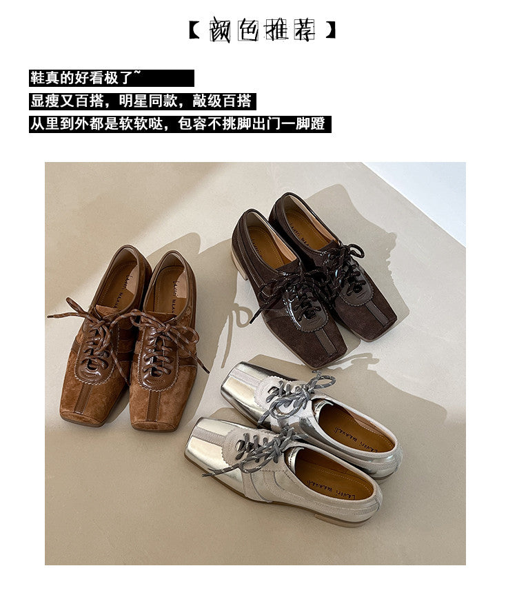 Karin Luna In Stock Spot Goods   Pig Nose Thin Strap Square Toe Patchwork Single Shoes