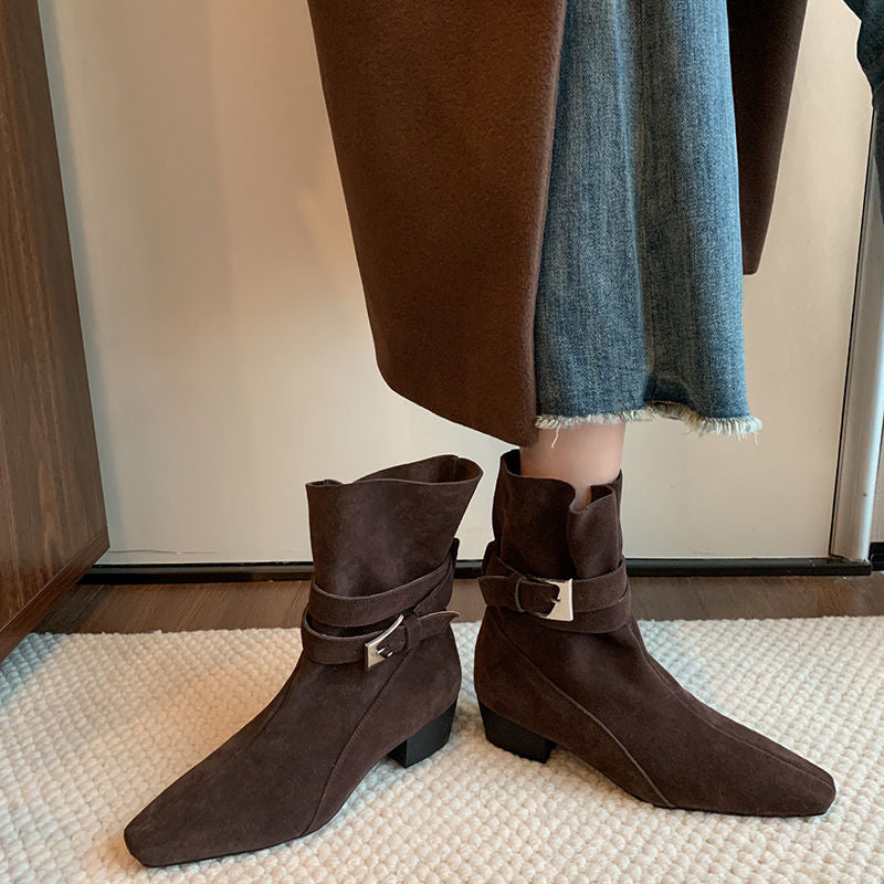 Karin Luna In Stock In Stock Hot-Selling Basic Old Money Style Retro Belt Buckle Short Boots