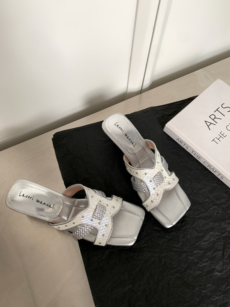 Karin Luna Fish Skin Series~ Hot-selling Square-Toe Slippers with Built-in Traffic