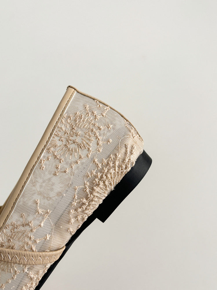 Karin Luna In Stock Spot Goods  Summer Breathable Retro Embroidered Bow Granny Shoes