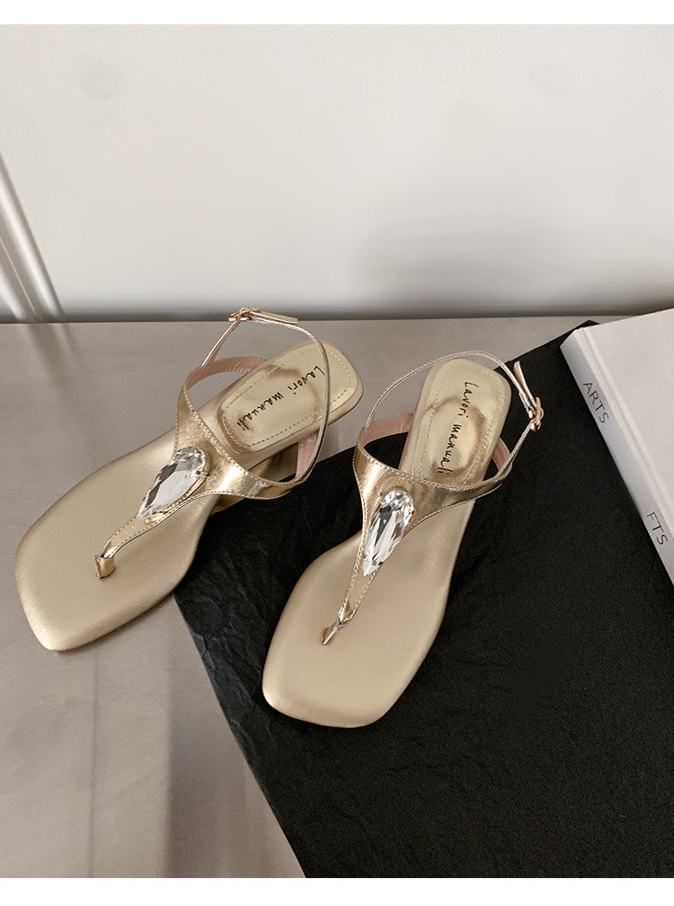 Karin Luna Bestseller Element Square Toe Irregular Heel Super Stable Toe Clip Sandals