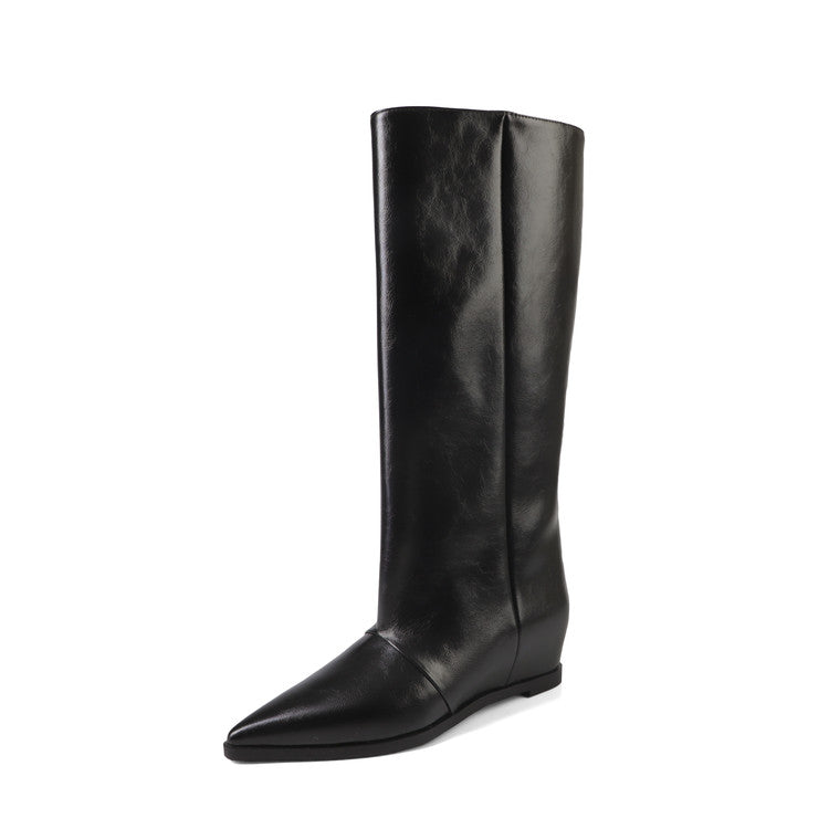 Karin Luna Elegant Style Pointed Toe Internal Height Increase Slip-On Long Boots