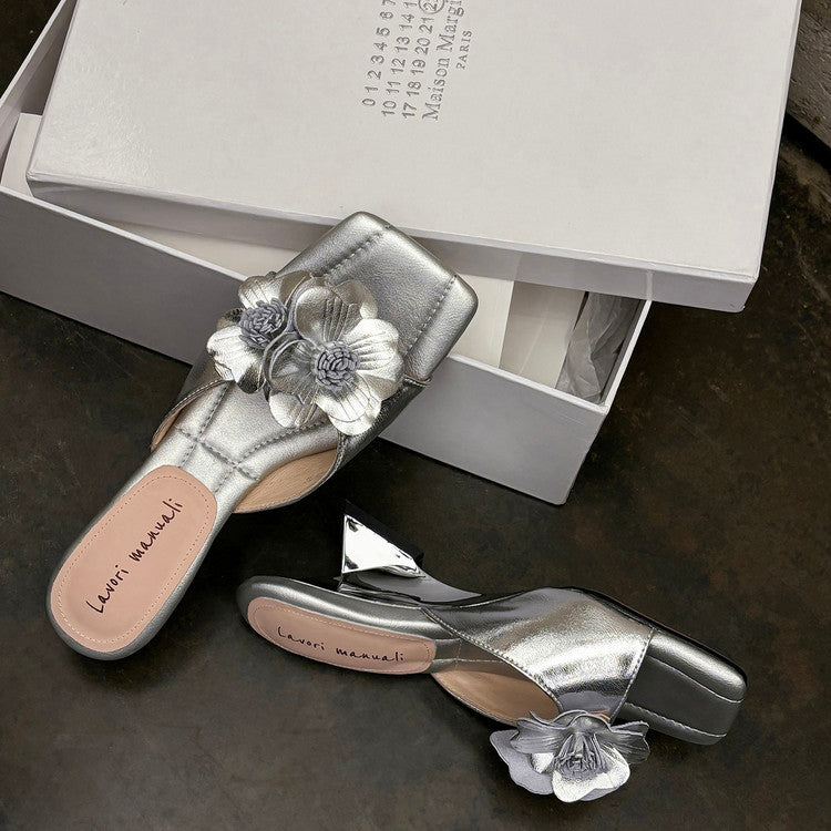 Karin Luna In Stock Spot Goods Camellia Classic style retro square toe shaped heel slippers