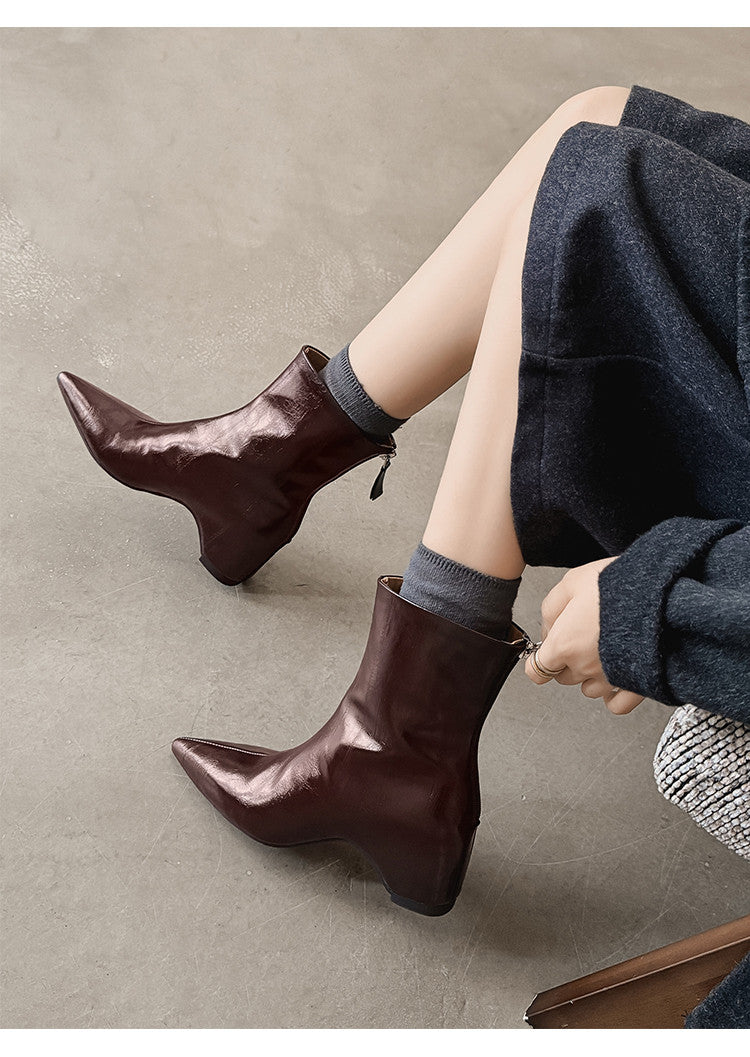 Karin Luna Versatile Elegant Style Pointed Toe Hidden Wedge Short Boots