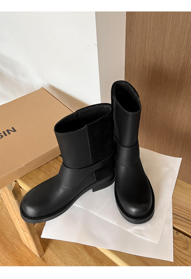 Karin Luna Belt Buckle Chunky Heel Fashion Short Boots