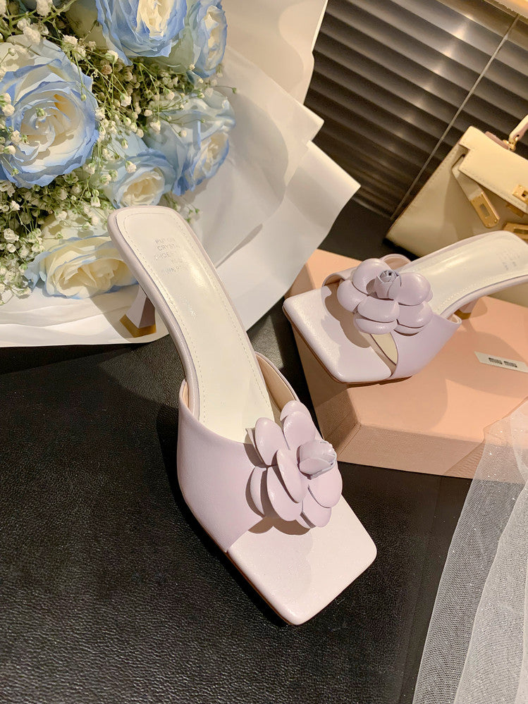 Karin Luna Flower of Wealth in the World~Says purple has a lot of charm Spot Goods Spot Goods  Three-Dimensional Camellia Elegant Sandals