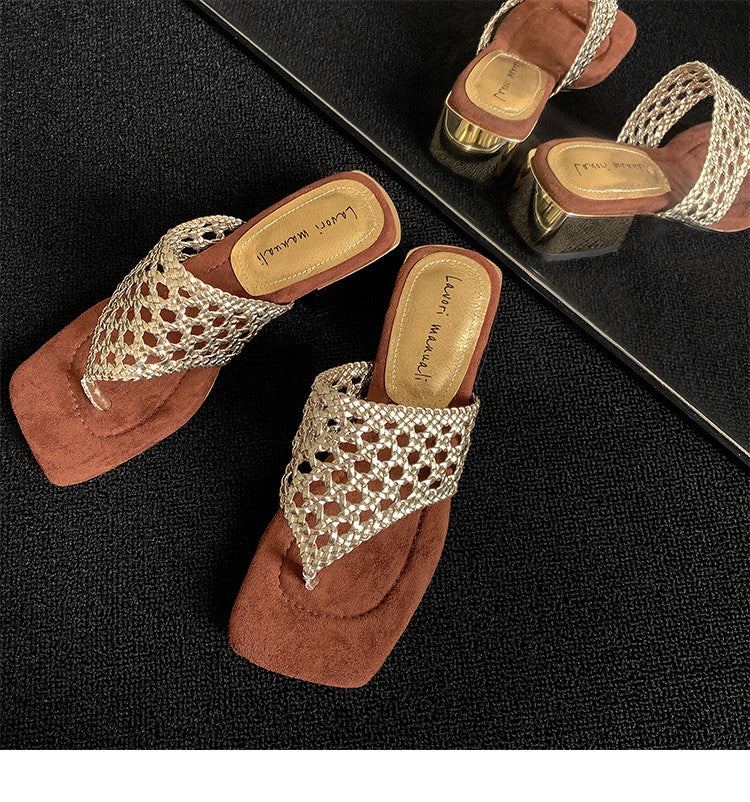 Karin Luna Hot-Selling Braided Style  In stock Toe-strap Woven Sofa Insole Slippers