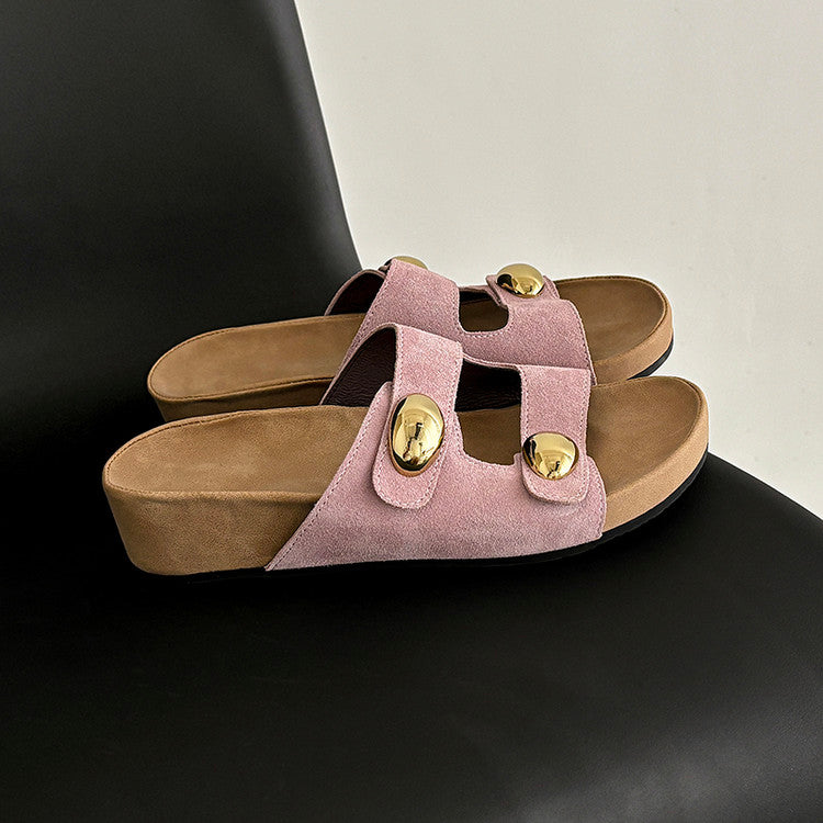 Karin Luna   Casual Style   Thick Sole Belt Buckle Slide Sandals