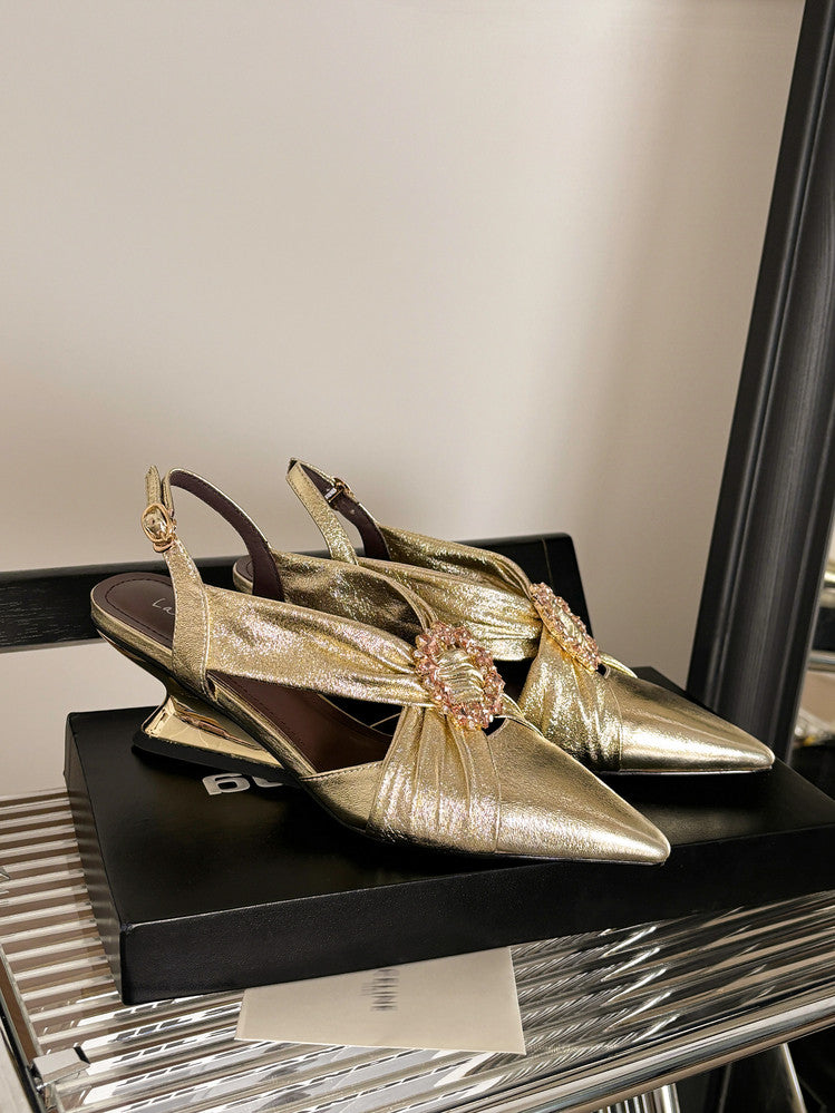 Karin Luna Bestseller Popular  Pointed Toe Irregular Heel Elegant Rhinestone Closed-Toe Sandals
