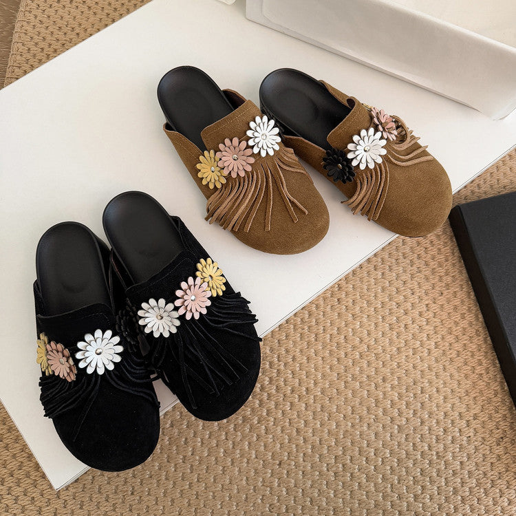 Karin Luna   Tassel Three-Dimensional Flower Thick-Soled Closed-Toe Slippers