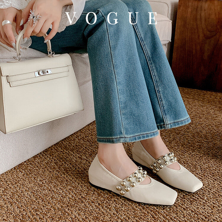 Karin Luna In Stock Spot Goods  Pig Nose Metal Strap Super Soft Granny Full Leather Mary Jane Shoes