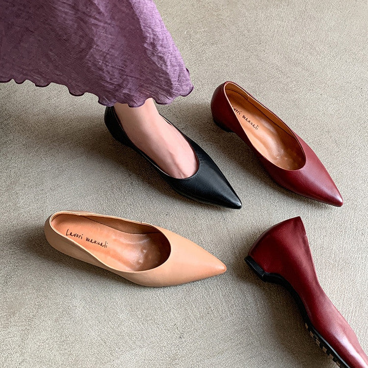 Karin Luna Full Layer Inside and Out~Basic Versatile Retro French Pointed Toe Irregular Heel Single Shoes