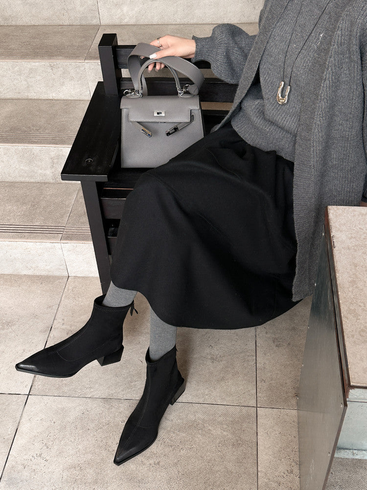 Karin Luna In Stock In Stock Elastic Slim Pointed Toe Chunky Heel Basic Ankle Boots