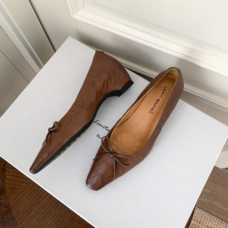 Karin Luna Full Layer Inside and Out~Basic Versatile Small Square Toe Butterfly Knot Irregular Heel Single Shoes