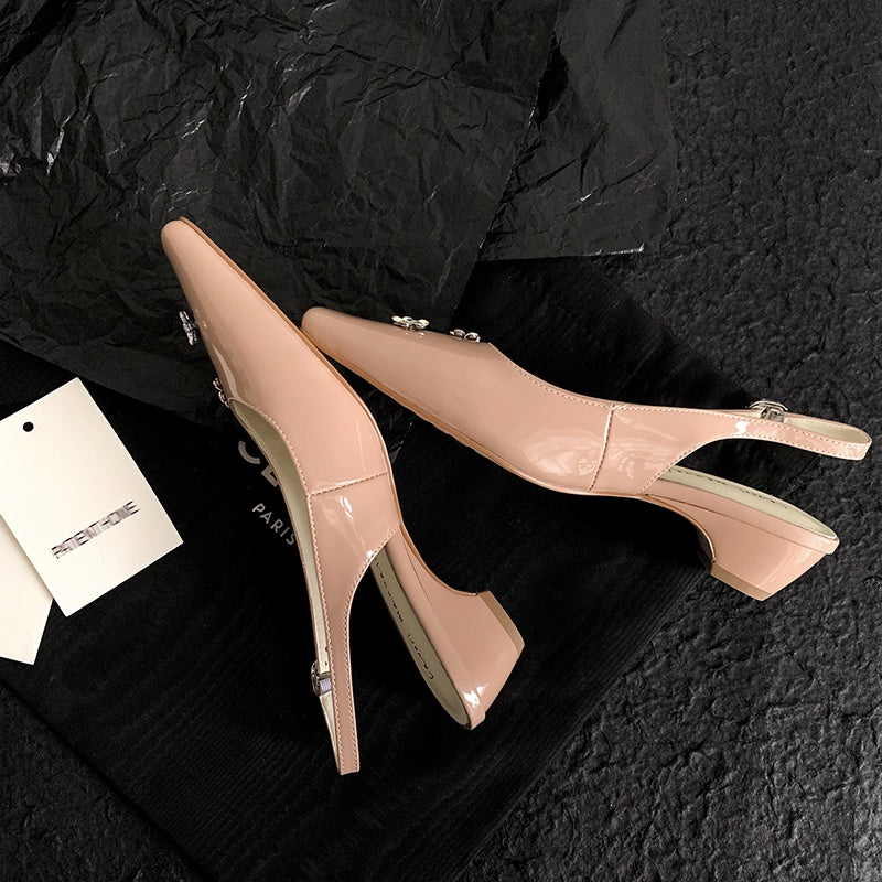 Karin Luna In Stock  Spot Goods  Rhinestone Small Square Toe Closed-Toe Sandals