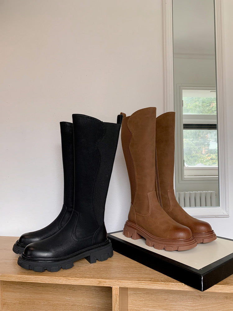 Karin Luna In Stock Versatile Irregular Stretch Fabric Long Boots
