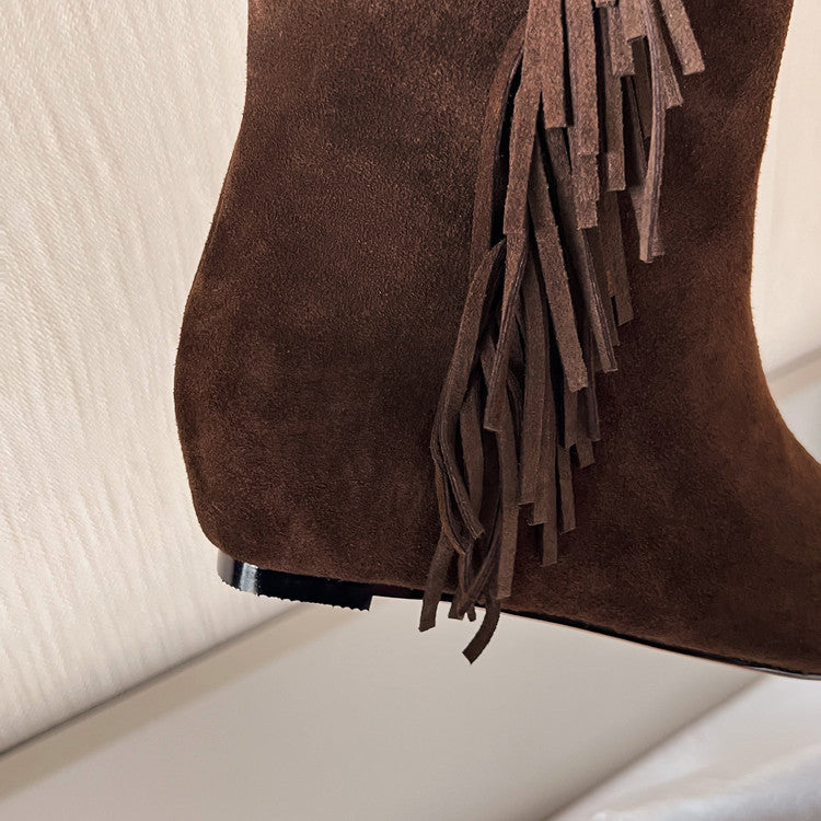 Karin Luna In Stock Spot Goods Tassel Square Toe Hidden Wedge Short Boots