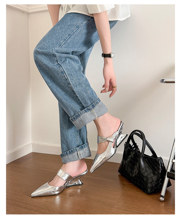 Karin Luna In Stock Spot Goods  Pointed Toe Irregular Heel Elegant Retro Strap Slippers